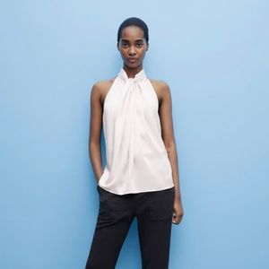 Zara Knotted Satin Effect Top beige-pink